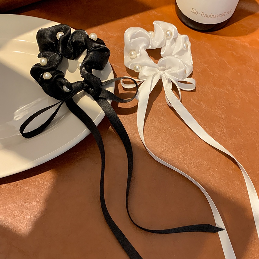 Dây buộc tóc đính nơ và ngọc trai xinh xắn cho nữ