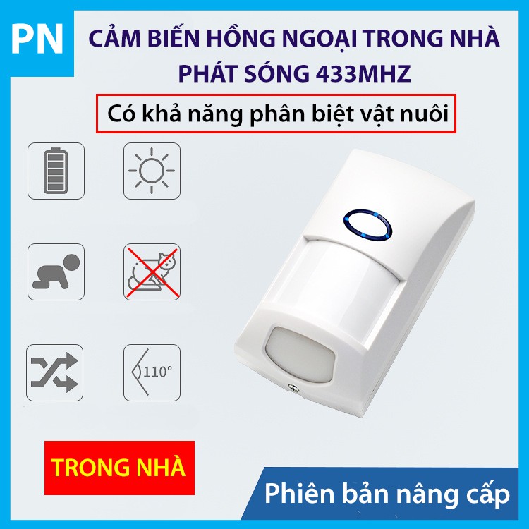 Cảm Biến Báo Động Hồng Ngoại Kép Chống Vật Nuôi trong nhà phát sóng 433Mhz