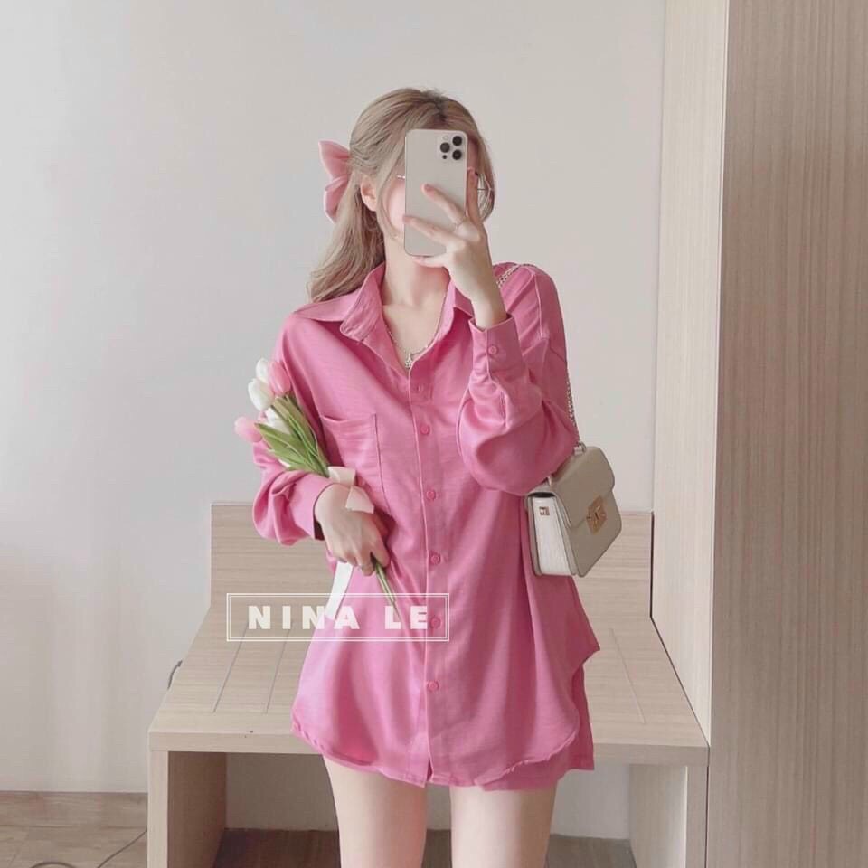 [ Miễn Phí Ship 2022 ] Set bộ tuyết nhung cổ sơ mi form dáng rộng kiểu dáng Hàn Quốc