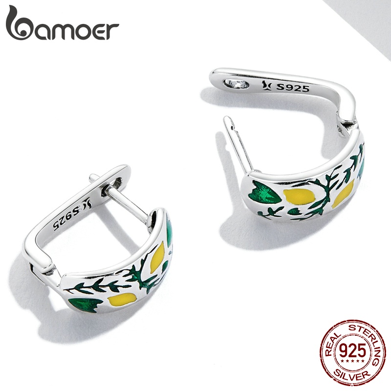 Đôi bông tai Bamoer SCE1376 bằng bạc 925 họa tiết lá/quả chanh thời trang cho nữ
