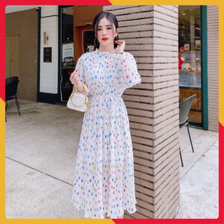 Đầm maxi dập ly kèm dây thắt eo