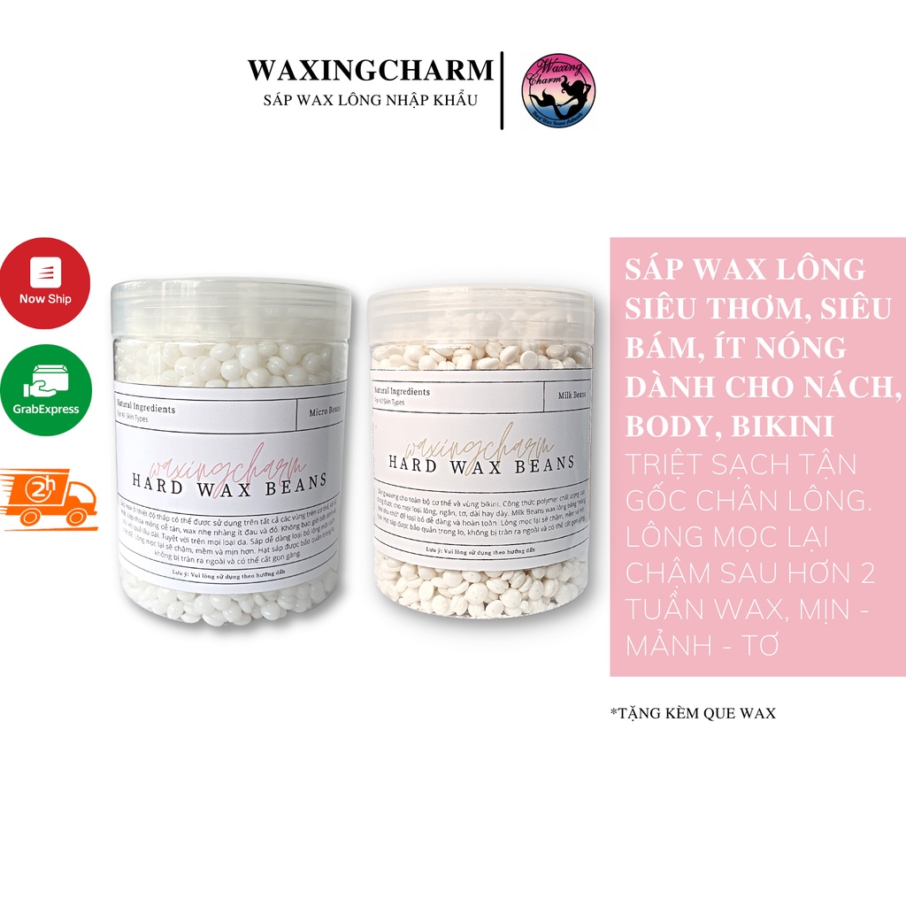 300gr Sáp Wax Lông Nóng Hard Wax Beans Nhiệt độ thấp Waxingcharm Dành Cho Mặt, Nách, Body, Bikini Tặng Que Wax