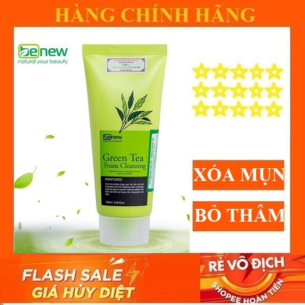 Sữa rửa mặt trà xanh GREEN TEA FOAM CLEANSER BENEW hàn quốc 100ml/Hộp dưỡng trắng da, xóa thâm mụn- Hàng chính hãng