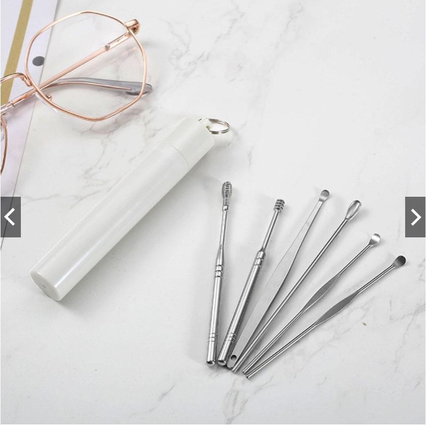 Bộ dụng cụ lấy ráy tai 6 chi tiết thép không rỉ cao cấp kèm hộp đựng móc khóa tiện dụng giữ vệ sinh