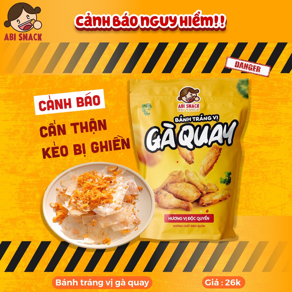 [Mã GROSALE1 giảm 8% đơn 500K] ĐỘC QUYỀN MÓN MỚI BÁNH TRÁNG VỊ GÀ QUAY ABI 80G MUA 2 BỊCH TẶNG 1 KHẨU TRANG