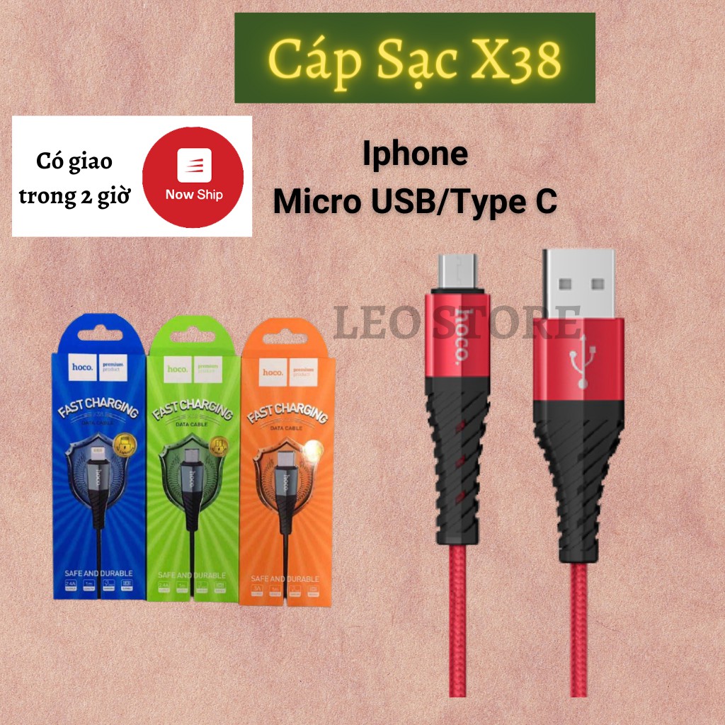 Dây cáp sạc nhanh Hoco X38 đầu Lightning/Type C/Micro USB sạc Iphone/Ipad/Samsung/Adnroid - Cam kết hình thật