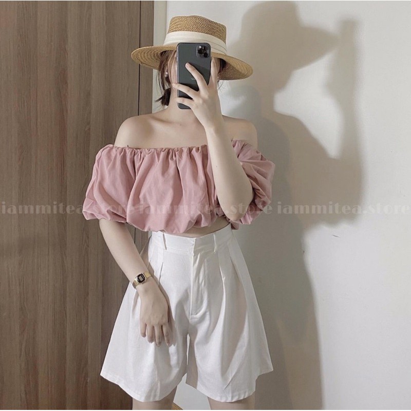 Áo bẹt vai nhún voan sang chảnh A35