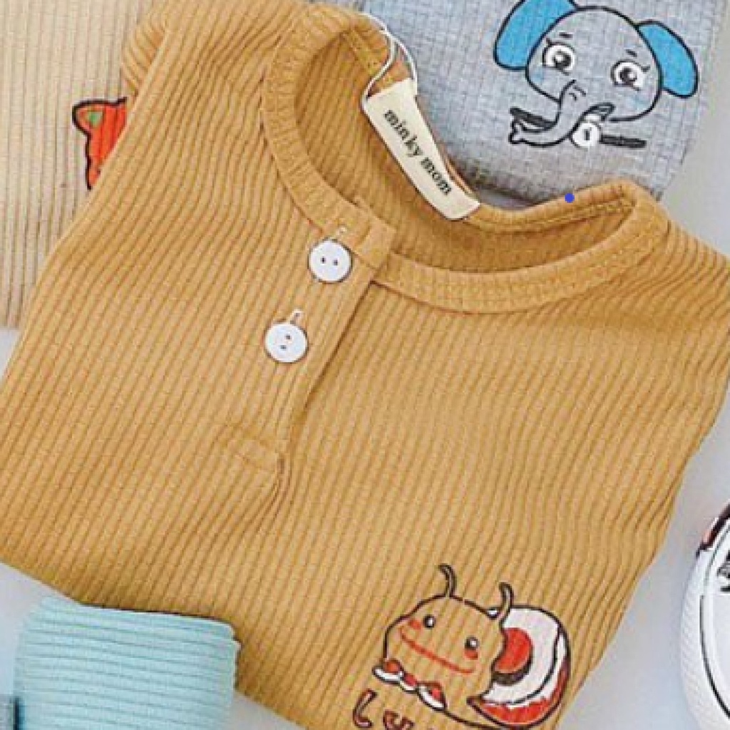 Bộ Len Tăm Cổ Trụ Dài Tay Thu Đông Minky Mom Cho Bé Trai Bé Gái