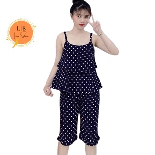 Bộ lanh lụa mặc nhà, bộ lửng mặc nhà nữ 2 dây chất lanh lụa nhẹ nhàng, siêu mát