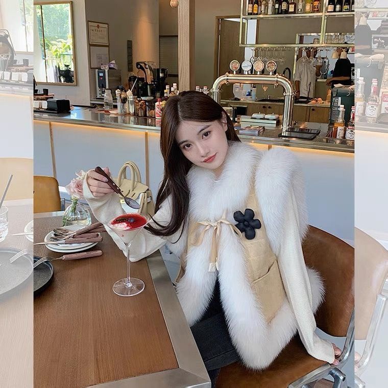 [Giao Ngay] Áo Khoác Lông Cáo Không Tay Dáng Ngắn Phong Cách Mới