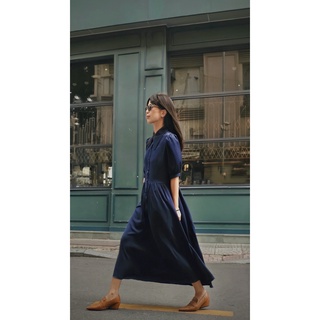 Chicka Chicka - Đầm Vintage pointed collar dress - Navy