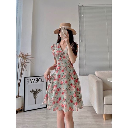 D125 VÁY XANH HOA HỒNG