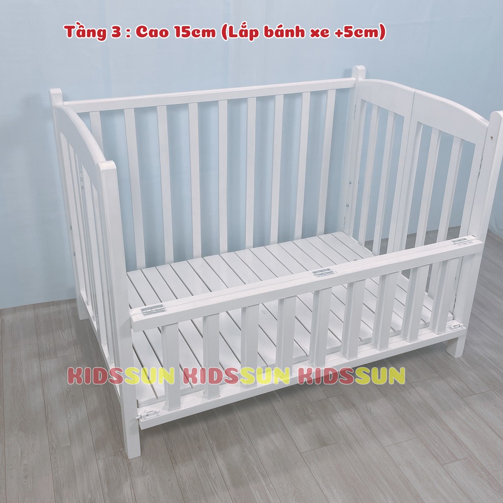 [Combo 3] Cũi Trẻ Em Nôi Cũi Gỗ Quế Màu Trắng Kích Thước [110x70x96cm] Tặng Bánh Xe Chịu Lực 60kg Hàng Xuất Khẩu