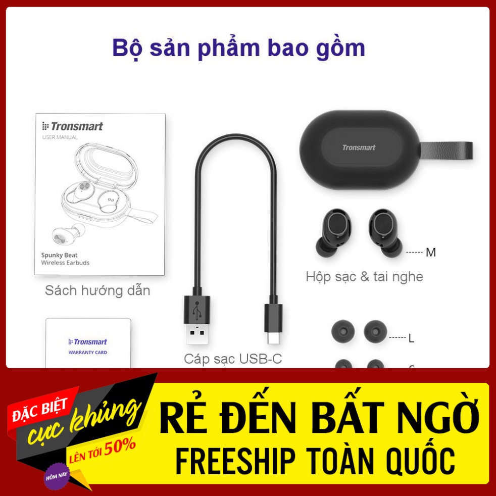 GIẢM GIÁ 50% ✪ xịn ✪ Tronsmart Spunky Beat | headphone công nghệ Bluetooth không dây 5.0 chống thấm nước IPX5 tích tụ te