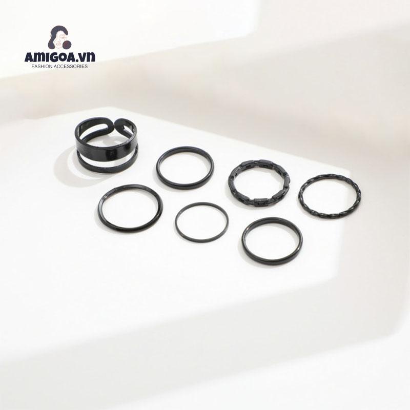 Bộ 7 Nhẫn Màu Đen Thiết Kế Sáng Tạo Cá Tính