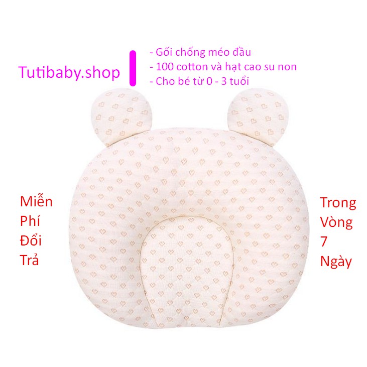 Sale xả!!! Gối chống méo đầu cho bé từ 0 - 3 tuổi, 100% cao su non và cotton, có thể tháo rời vỏ và ruột