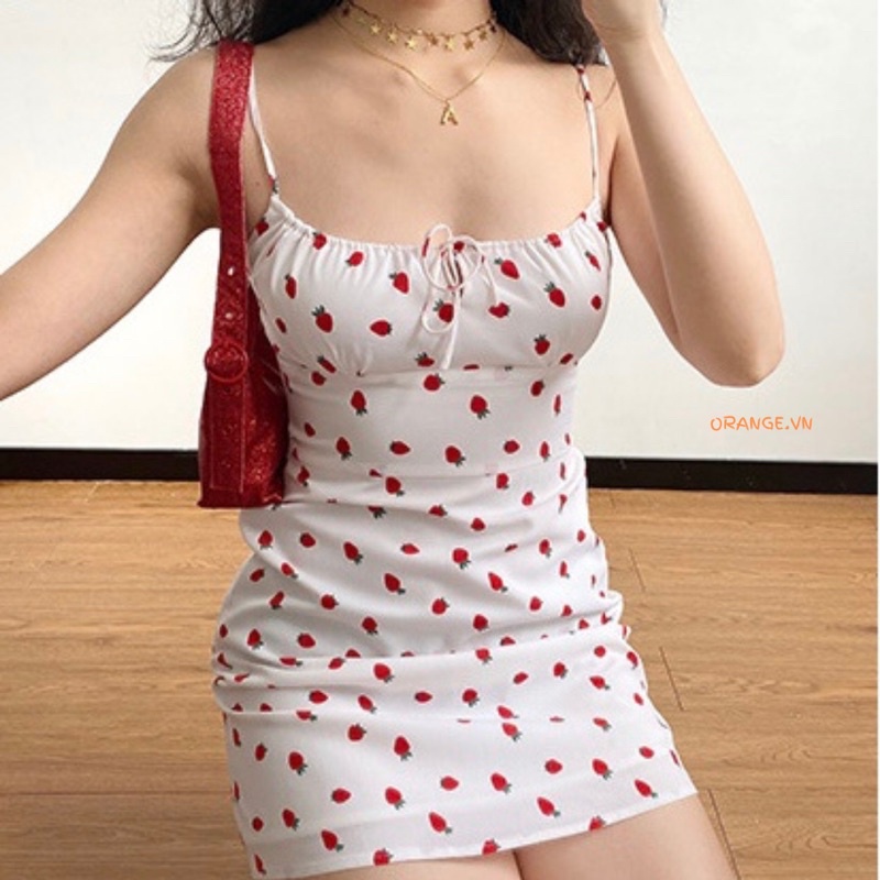 Lovey Dress - Váy trắng hoạ tiết dâu sexy - CÓ SẴN
