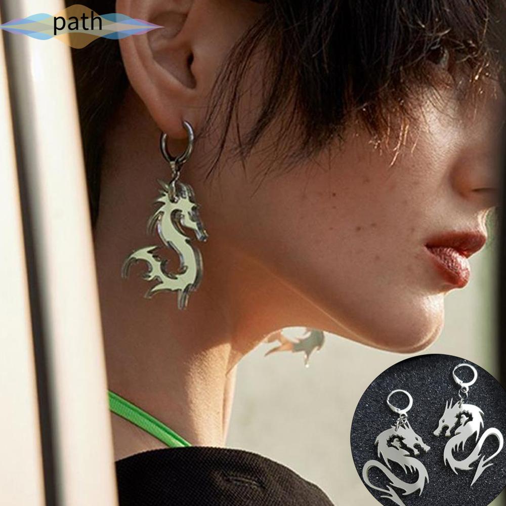 Khuyên tai acrylic mặt gương hình rồng nhiều màu sắc cho nam và nữ