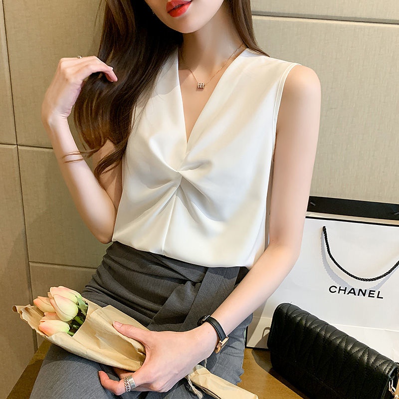 Áo Sơ Mi Voan Ngắn Tay Cổ Tim Thời Trang Hè Hàn Quốc Dành Cho Nữ