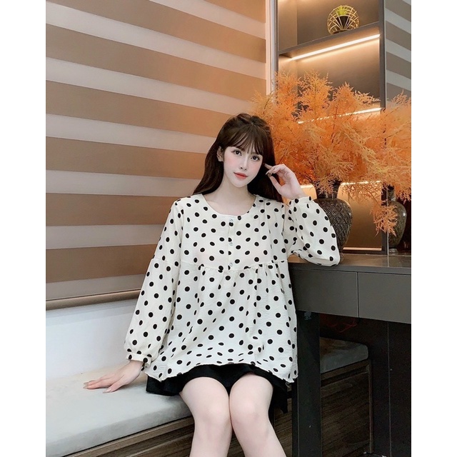 Áo Bầu siêu xinh -dáng baggydol,tay dài mặc thu ,hè -mặc đi làm ,đi chơi - freesize 43-68kg
