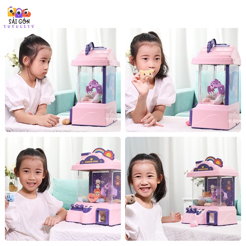 Máy Gắp Thú Phiên Bản Mini Cỡ Lớn Đi Kèm Nhiều Gấu Bông Siêu Cute, Có Xu Đếm Thời Gian Hiệu Ứng Nhạc Và Đèn Sống Động