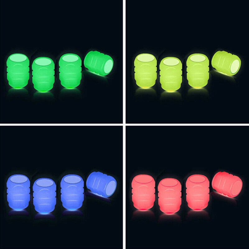 Set 4 Nắp Van Lốp Xe Hơi Dạ Quang Màu Xanh Lá/Vàng/Xanh Dương/Đỏ Chống Bụi Bẩn