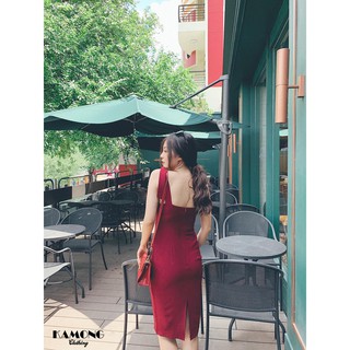 [HÌNH THẬT]ĐẦM BODY XẺ TÀ NƠ VAI (ĐỎ ĐÔ)
