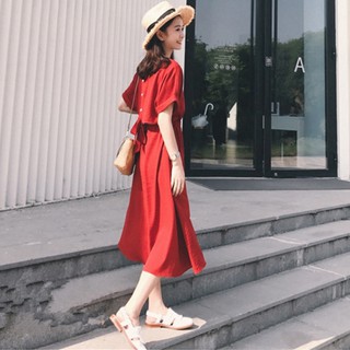 SUXI Đầm midi màu đỏ thiết kế thời trang mùa hè mới cho nữ