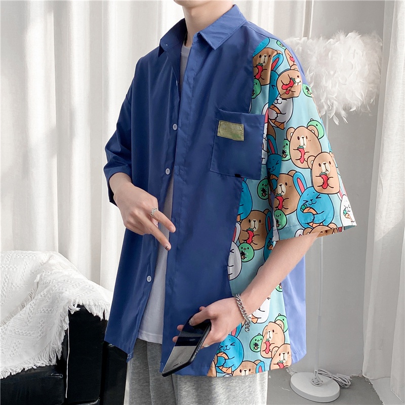 Áo Sơ Mi Mỏng Dáng Rộng Tay Ngắn In Họa Tiết Hoạt Hình Chất Lượng Cao Thời Trang Mùa Hè Hàn Quốc Cho Nam 2022