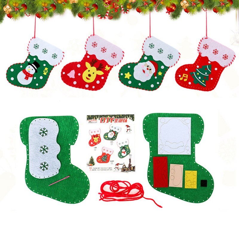 Đồ Chơi Túi Handmade Vải Nỉ Hình Chiếc Vớ Đựng Quà Noel Đáng Yêu Cho Các Bé