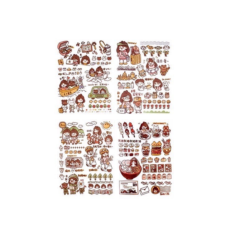 Combo 04 miếng sticker dán sổ hình cute girl ver1 dùng dán trang trí sketchbook/ tập vở/ nhật ký - VP031