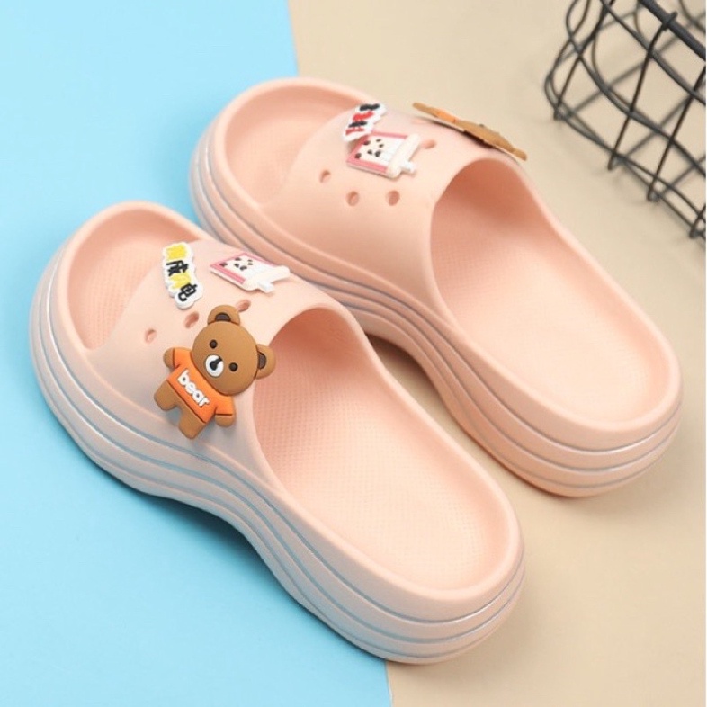 Dép Bánh Mỳ Nữ Đế Độn 7 Phân Tăng Chiều Cao Đính 6 Sticker Siêu Cute - DL161