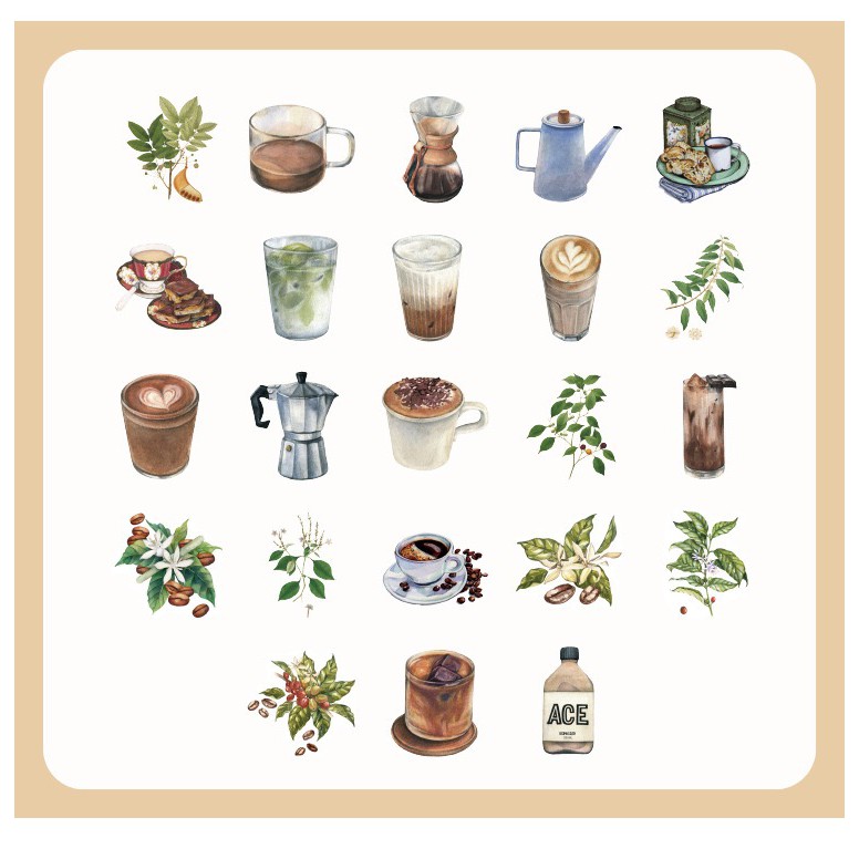 [Mới] Bộ sticker/ Hình dán Các Loại Coffee (46 Hình)
