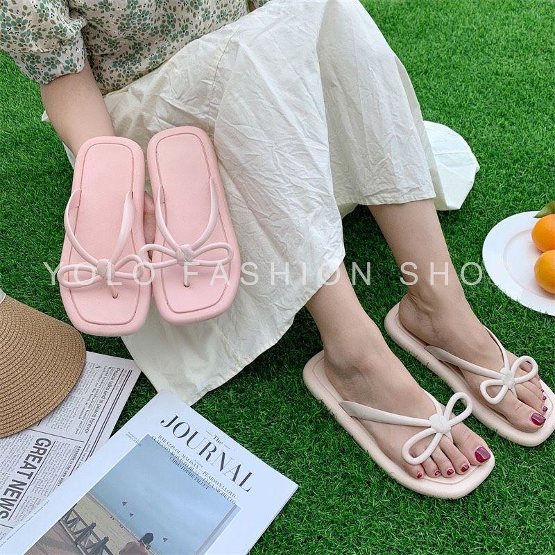 Dép nữ thời trang, dép xỏ đi biển thắt nơ điệu đà xinh xắn siêu mềm êm chân - DK1