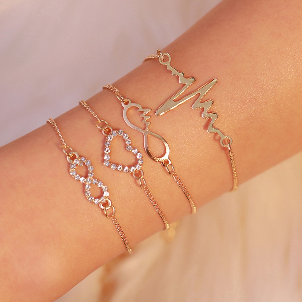 4Pcs/Set Crystal Heart Infinity Chain Bracelet Set Charm Gold Lightning Women Bracelets