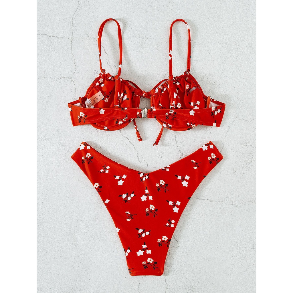 [BKN1477] &lt;ÂU&gt; SET BIKINI ĐỎ HOA NHÍ (CÓ GỌNG)