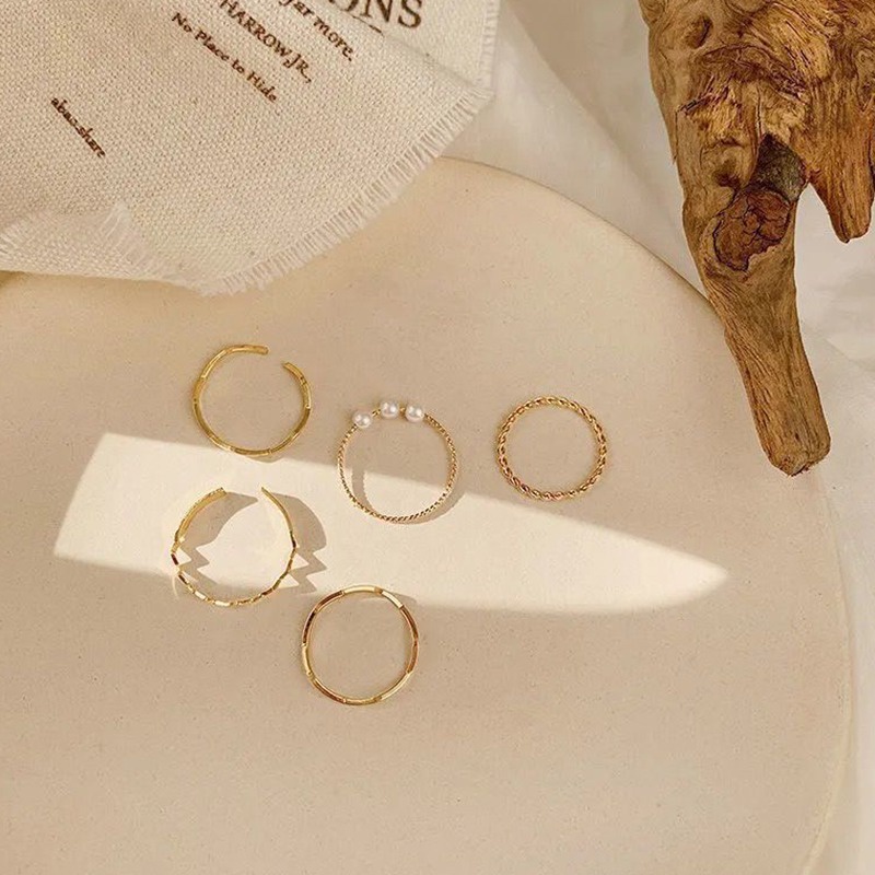 Bộ Nhẫn Đính Ngọc Trai Nhân Tạo Thiết Kế Tinh Tế Thời Trang Cho Nữ