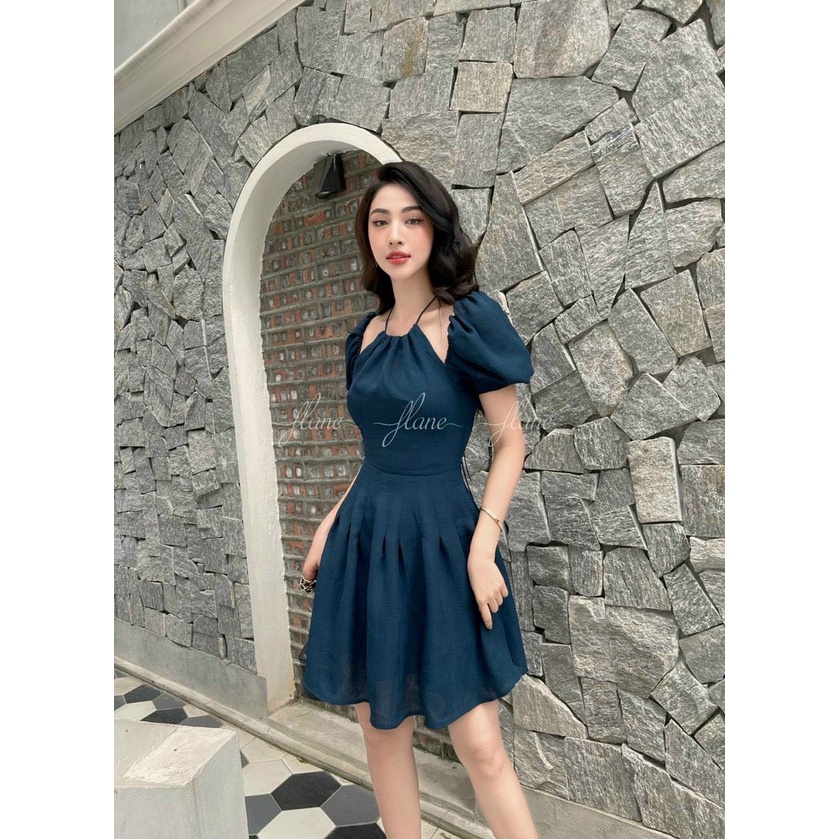 Đầm Cổ Yếm Xanh 💖DEMISS💖 Váy Voan Cổ Yếm Xanh Rớt Vai Dáng Xòe Siêu Xinh - V-XANH-417
