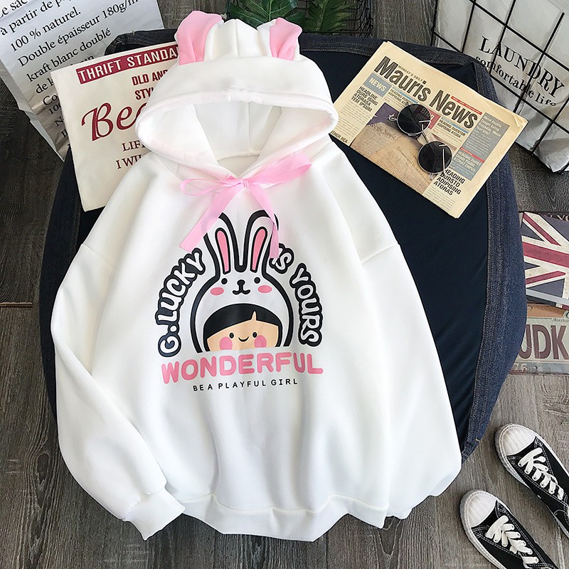 Áo Khoác Hoodie Form Rộng WONDERFUL TAI THỎ Unisex Nam Nữ