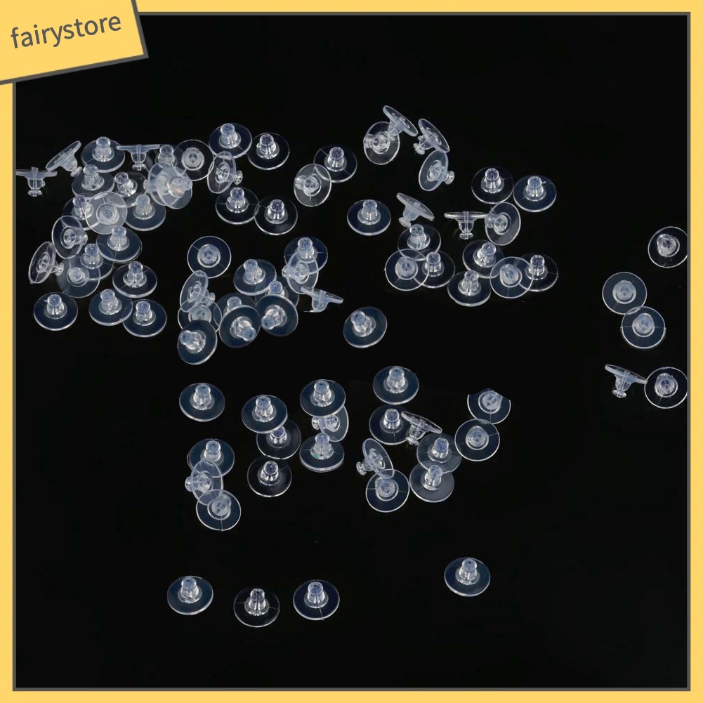 Set 100 nút chặn khuyên tai làm từ silicon không độc hại trong suốt tiện dụng