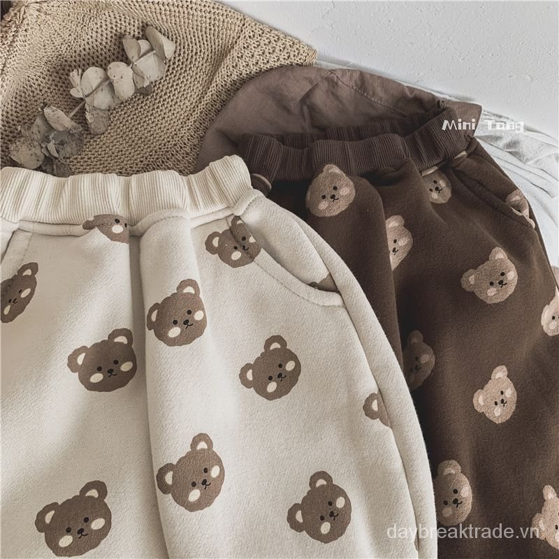 Quần dài ống rộng chất liệu cotton thiết kế dễ thương cho bé gái