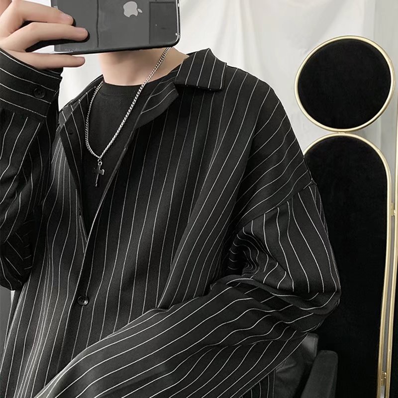 Áo Sơ Mi Nam Dài Tay Họa Tiết Sọc Trắng/Đen Thời Trang