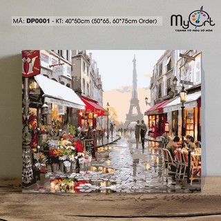 Tranh tô màu theo số sơn dầu số hóa phong cảnh phố hoa Paris tháp Eifel DP0001