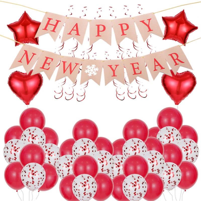 Set 42 / 45 Bong Bóng Trang Trí Tiệc Năm Mới