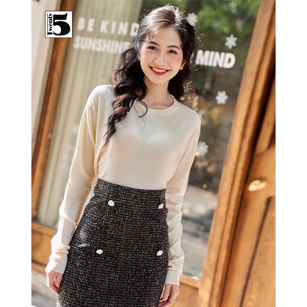 Áo len nữ cổ tròn dáng suông chất mịn Twentyfive 3912