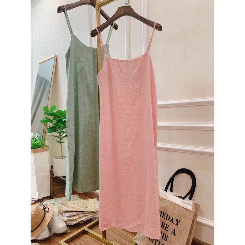 ĐẦM 2DÂY SUÔNG-Váy đũi suông maxi 2 dây 4 màu chất đũi mát