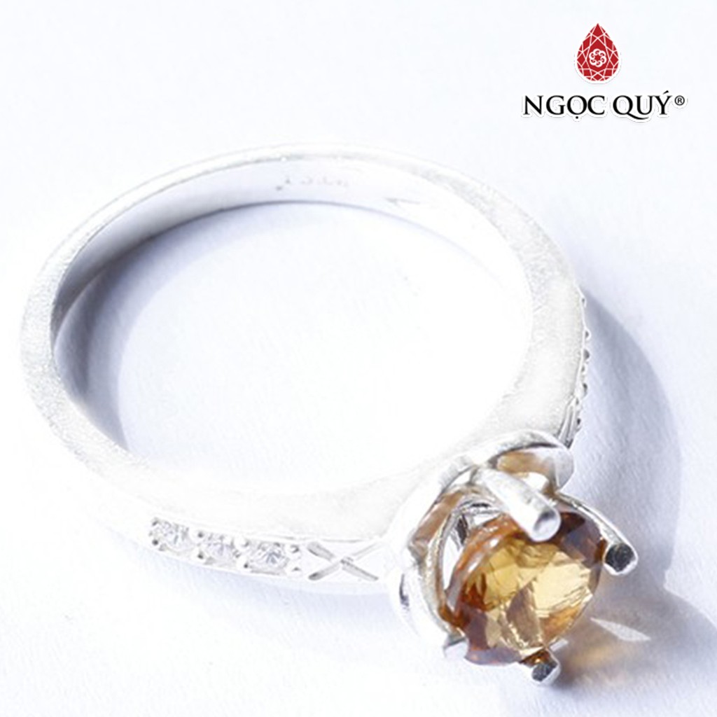Nhẫn bạc họa tiết đơn giản đính Ctr cao cấp - Ngọc Quý