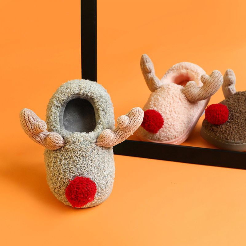 Mary☆Kids Baby Cute Christmas Antlers Slippers Shoes Winter Plush Lined Foot Warmer