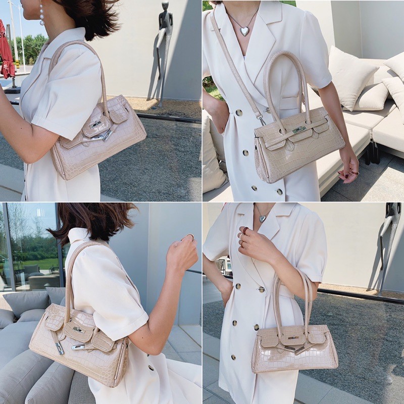 TÚI KẸP NÁCH DÁNG DÀI CÓ DÂY ĐEO CHÉO DA CÁ SAU LOANG MÀU SIÊU ĐẸP ♥️