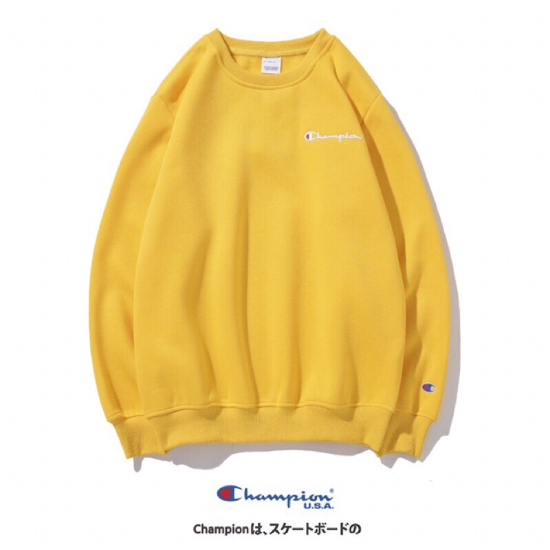 Áo sweater dài tay in hoạ tiết champion vải nỉ form rộng thời trang